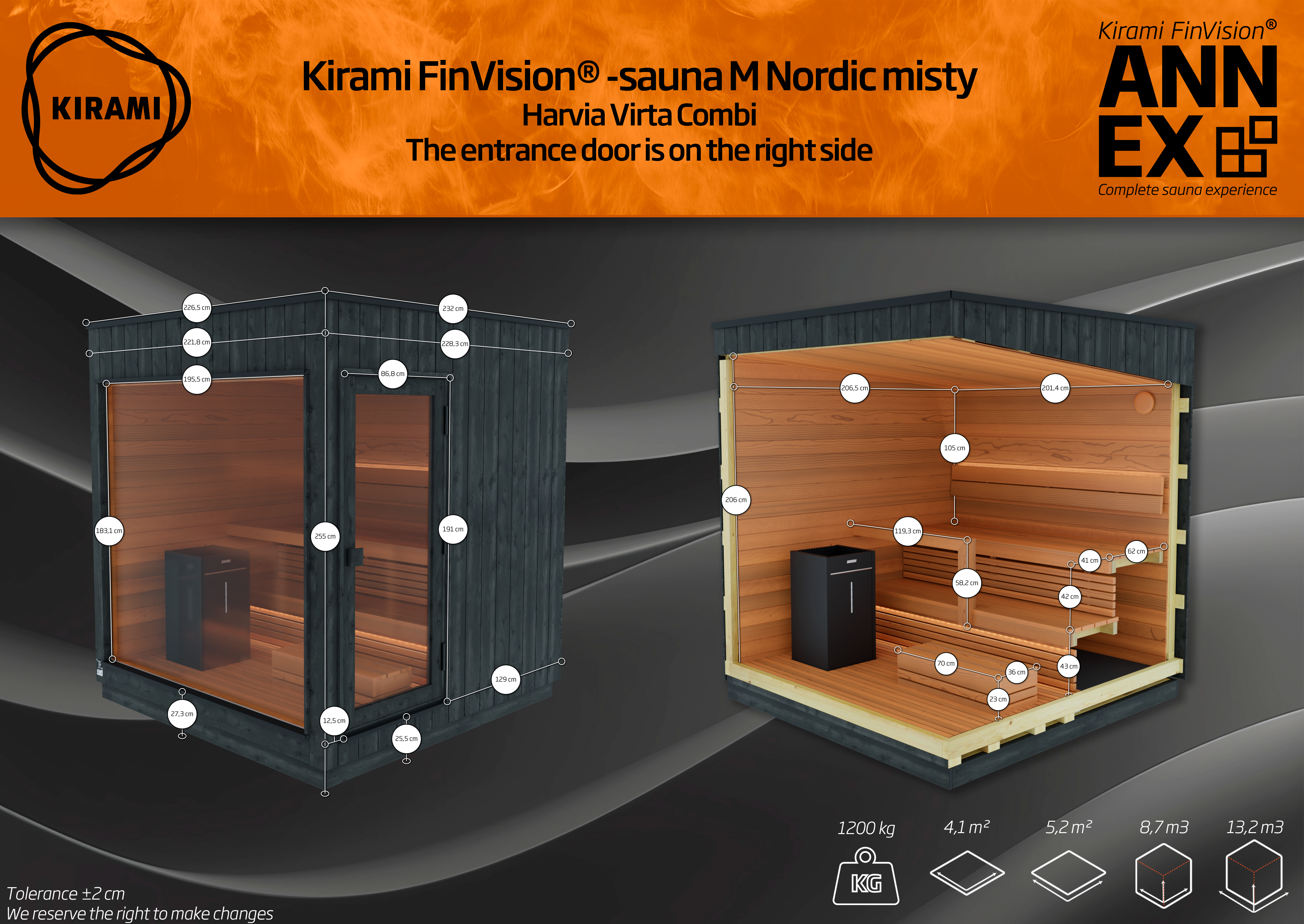 Mittakuva_Sauna M Nordic misty, Harvia Virta Combi_1